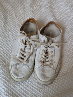 Soludos White Leather Sneakers with Tan Accent
